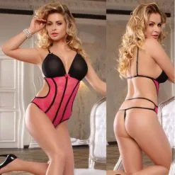 Body String Contrasté Dentelle Et Brides Extensibles