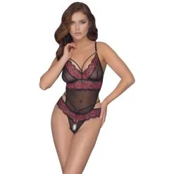 Cottelli Collection Body String Ouvert Dentelle Rouge Et Noire – Cottelli