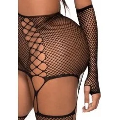 Bodystocking En Résille Effet Porte-Jarretelles Avec Mitaines - Leg Avenue -Sextoys boutique bodystocking en resille effet porte jarretelles avec mitaines leg avenue 5