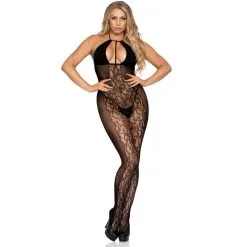 Bodystocking Ouvert Et Opaque Avec Résille Florale – Leg Avenue