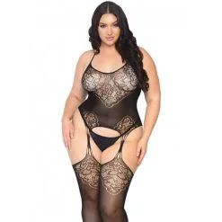 Bodystocking Résille Effet Porte-jarretelles Motif Floral - Leg Avenue -Sextoys boutique bodystocking resille effet porte jarretelles motif floral leg avenue 2