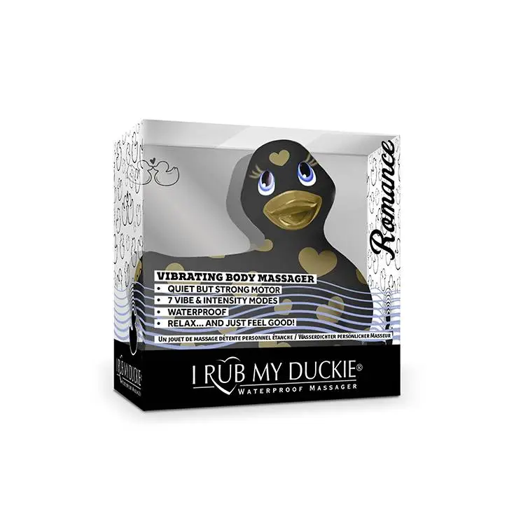 Canard Vibrant ‘I Rub My Duckie 2.0 Romance’ Noir Avec Cœurs Dorés – Big Teaze Toys 2 Canard Vibrant ‘I Rub My Duckie 2.0 Romance’ Noir Avec Cœurs Dorés – Big Teaze Toys – Image 2