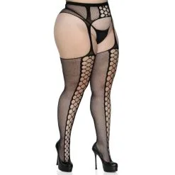Collants Ouverts Multi-Résilles Courbes Généreuses – Leg Avenue -Sextoys boutique collant effet porte jarretelle 2