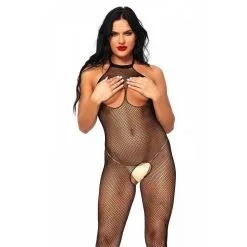 Bodystocking Résille Ouvert Poitrine Et Entrejambes - Leg Avenue -Sextoys boutique combinaison ouverture poitrine et entre jambe 2