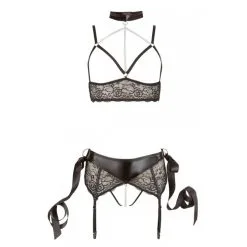 Cottelli Collection Ensemble 2 Pièces Dentelle Et Cuir Avec Menottes - Cottelli -Sextoys boutique ensemble 2 pieces dentelle et cuir avec menottes cottelli 2