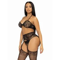 Ensemble 3 Pièces Résille Florale Et Strass - Leg Avenue -Sextoys boutique ensemble 3 pieces resille florale et strass leg avenue 4