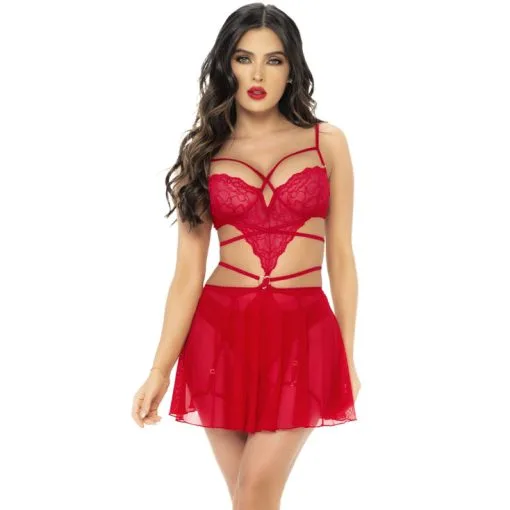 Nuisette Convertible En Body String Avec Jarretières - Mapalé Lingerie -Sextoys boutique ensemble amovible babydoll et body avec jarretieres mapale lingerie