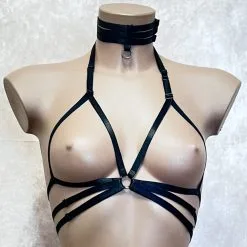 Collection Exclusive Paradise Boutik Ensemble Soutien-Gorge Harnais Ouvert Et Collier Ras-De-Cou