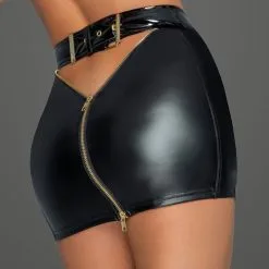 Mini Jupe Vinyle Ceinture Et Zip Dorés - Noir Handmade -Sextoys boutique jupe wetlook avec fermeture eclaire 2