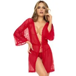 Kimono En Tulle Rouge Et Broderies Coeurs – Mapalé Lingerie