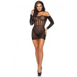 Mini Robe Dentelle Manches Longues Et Attache Cou - Leg Avenue -Sextoys boutique mini robe dentelle manches longues et attache cou leg avenue 2