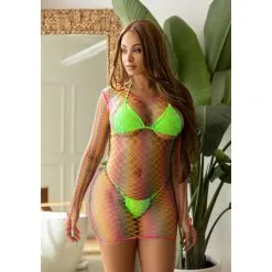 Mini Robe En Résille Multicolore – Leg Avenue -Sextoys boutique mini robe en resille multicolore leg avenue 3