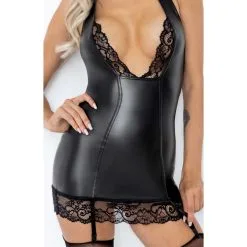 Mini Robe En Wetlook Avec Jarretelles ‘Boudoir Stories’ – Noir Handmade -Sextoys boutique mini robe en wetlook avec jarretelles boudoir stories noir handmade 3