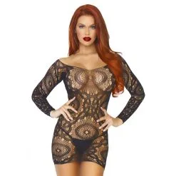 Mini Robe Manches Longues ‘Motifs Crochet’ – Leg Avenue