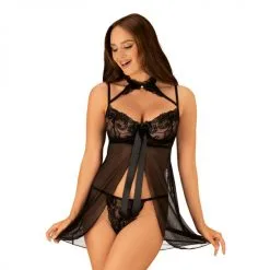 Obsessive Nuisette Tulle Et Dentelle Avec String Assorti – Obssessive