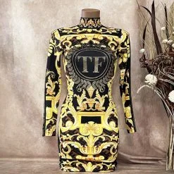 Robe à Strass Et Imprimés Baroques