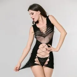 Robe Sexy Ajourée En Maille élastique Noire