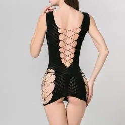 Robe Sexy Ajourée En Maille élastique Noire -Sextoys boutique robe ajoure 3