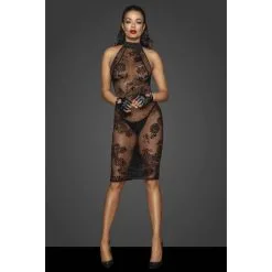 Robe Midi & Broderies Velours Sur Tulle Transparent – Noir Handmade