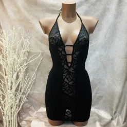 Robe Mini Dos Nu Dentelle Florale & Strass - OutX