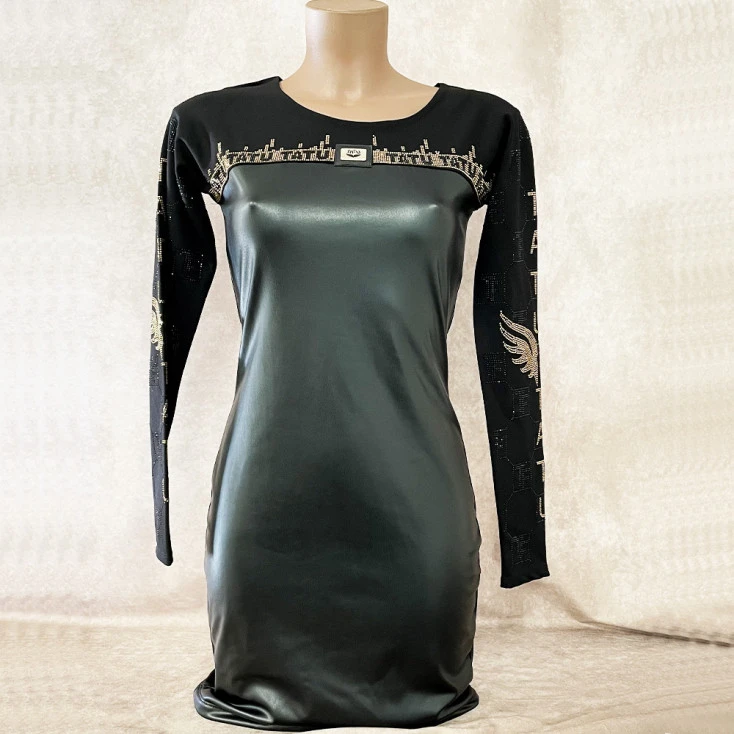 Robe Simili Cuir Et Strass 1 Robe Simili Cuir Et Strass