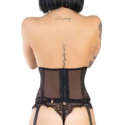 Serre-taille Dentelle à Cils Et Tulle Avec Porte-Jarretelles Amovibles - Eros Veneziani -Sextoys boutique serre taille dentelle a cils et tulle avec porte jarretelles amovibles eros veneziani 4