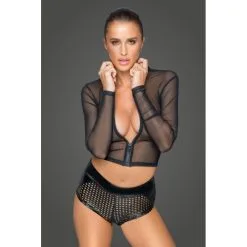 Crop-top Tulle Manches Longues Zippé - Noir Handmade -Sextoys boutique top en tulle 2